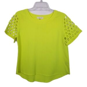 Sugarlips Neon Yellow Honeycomb Cutout Blouse Med